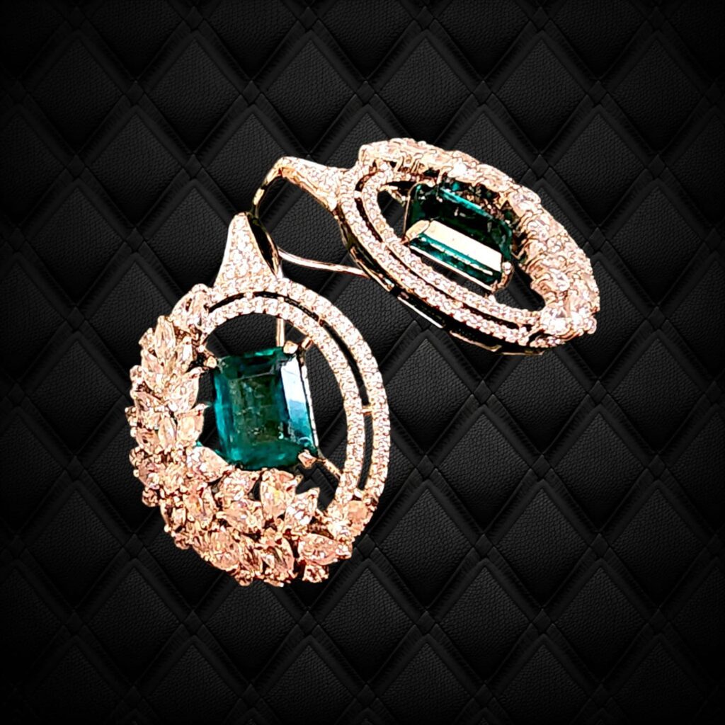 Ornate Sparkle Emerald Hook Earring