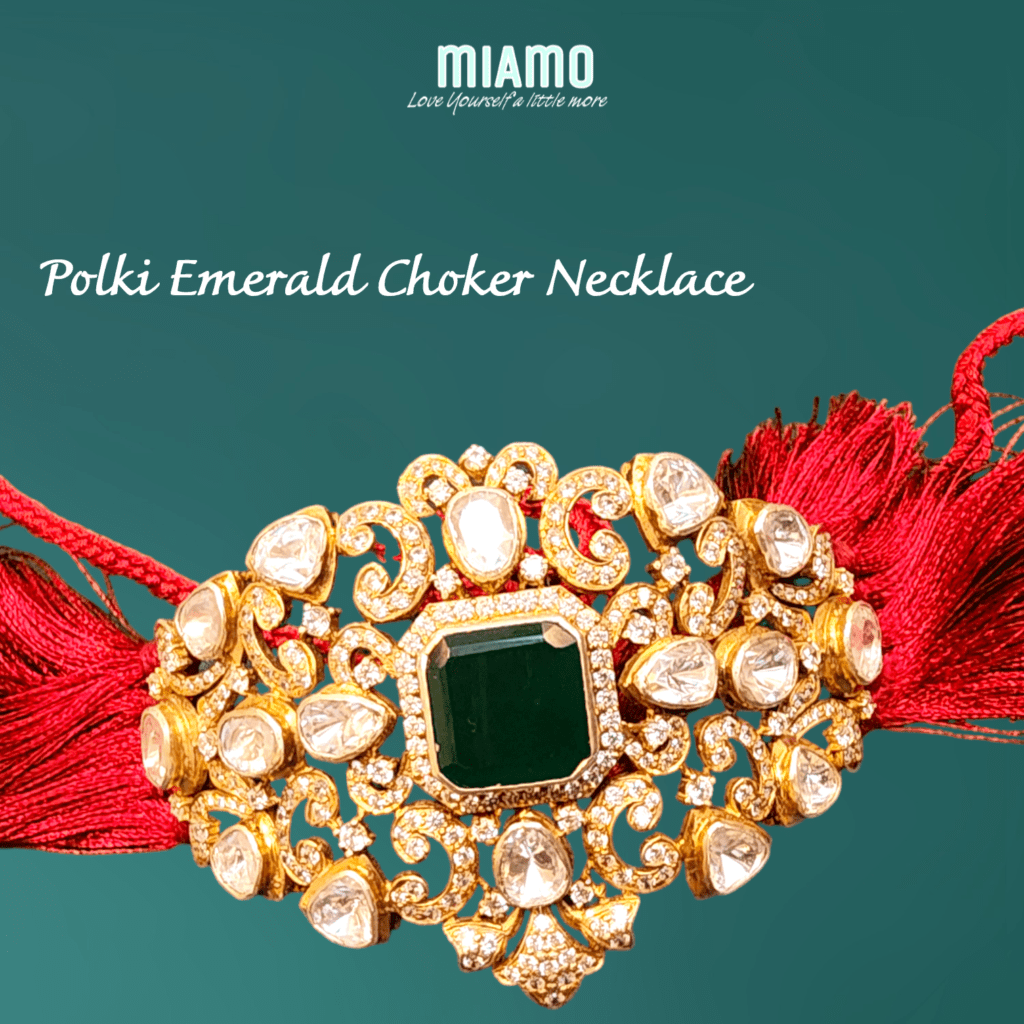 Polki Emerald Choker Necklace - Miamo Jewels.