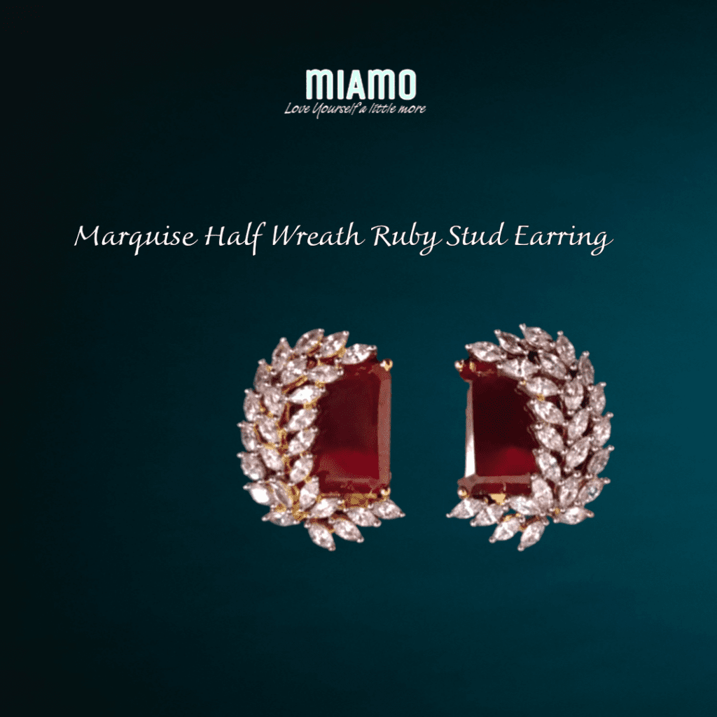 Marquise Half Wreath Ruby Stud Earring - Miamo Jewels