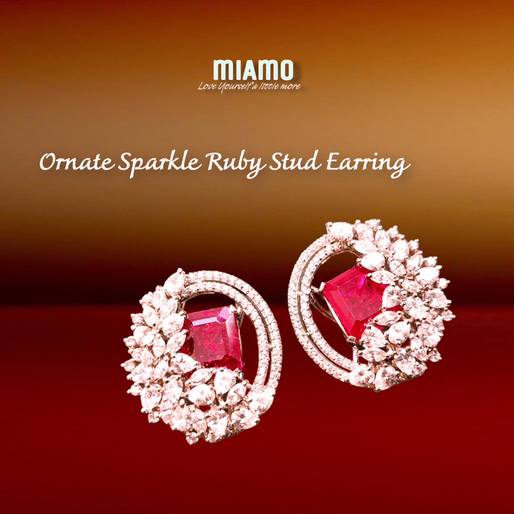 Ornate Sparkle Ruby Stud Earring -  Miamo Jewels