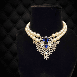 Sapphire Floral Crystal Pearl Necklace