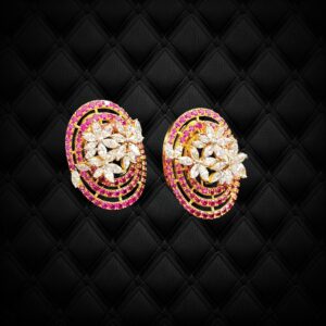 Ruby Basket Crystal Flower Earring by Madhurima Jain